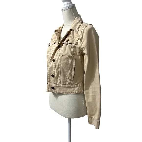 Free People Cream Denim Jacket Ivory Western Trucker Boho Festival - Picture 3 of 9